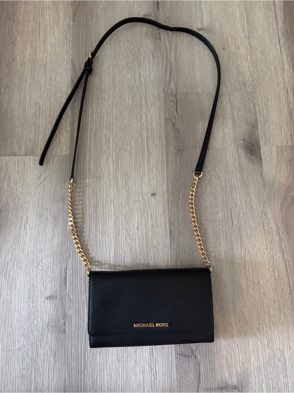 Michael Kors Black Crossbody Wallet With Gold Chain Strap
